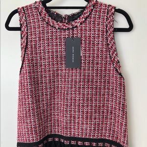 NWT Red Zara tweed tank with black fringe size S